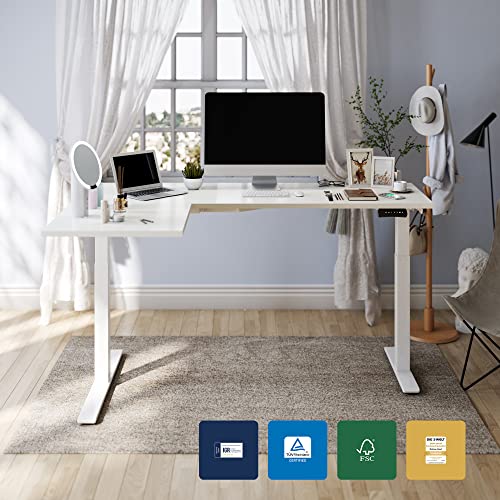 Sanodesk 71-Inch Large Dual Motor L-Shaped Electric Height Adjustable Standing Desk - Reversible Panel - White Top/White Frame - Ideal For Gaming, Home Office Or Computer Workstation #TOP5