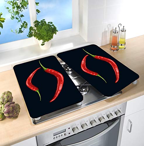 WENKO Peperoni Duo Universele kookplaat, set van 2 stuks, kookplaatafdekking en glazen snijplank voor alle soorten… - Image 4