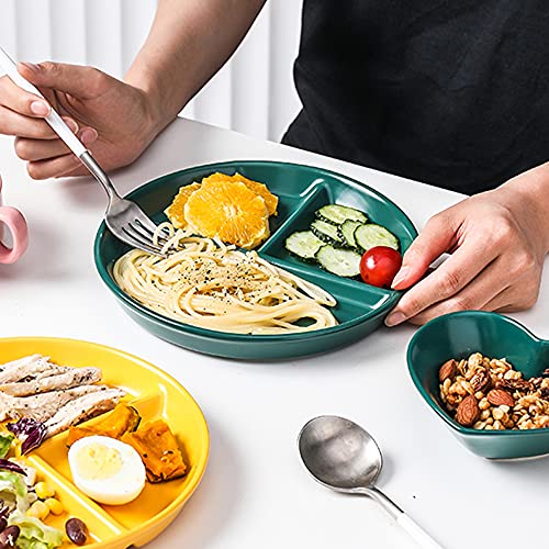 OnePine Porzellan Servierplatten, Snackteller mit 3 fächern kinder Dessertteller Salatteller Geteilte Platte keramik für abnehmen – Ansicht 5