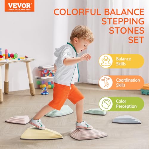 Image of VEVOR Balance Stepping Stones for Kids, 6 PCS, Up to 220 lbs, Non-Slip Toddlers Sensory Stepping Stones, Obstacle Course Coordination Game Toys Indoor or Outdoor Play for Children Aged 3 4 5 6 7 8+