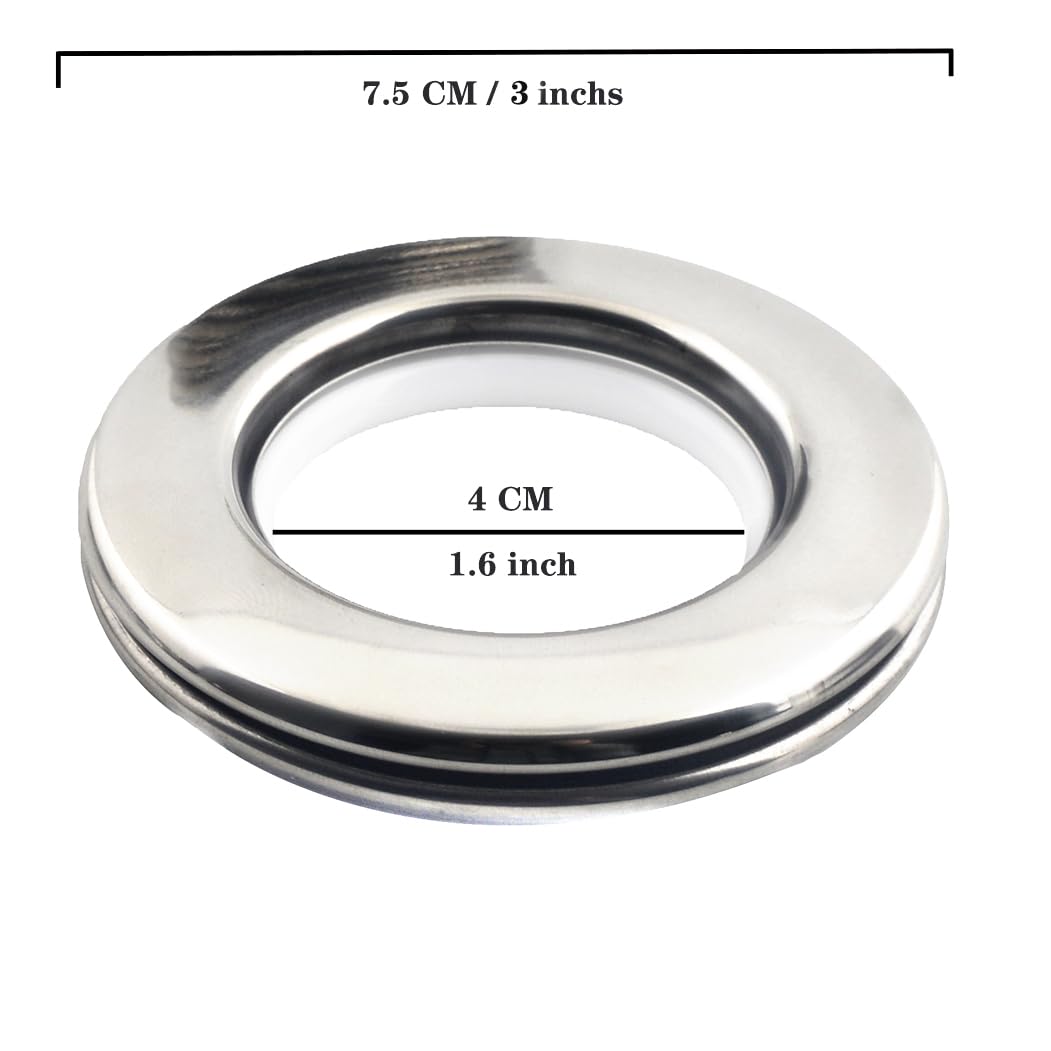 Ailejia Occhielli per tende in acciaio inox, rotondi, in metallo, diametro interno 4 cm, anelli per tende fai da te, in nanoscala, a basso rumore, 20 pezzi