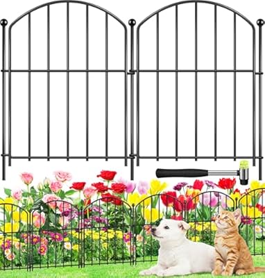 Decorative Garden Fence 17in (H) x10ft (L), Arched Rustproof Metal No Dig Fence for Dogs & Rabbit, Ornamental Animal Barrier for Flower Beds, Border Panels Fencing for Yard & Patio Outdoor Decor