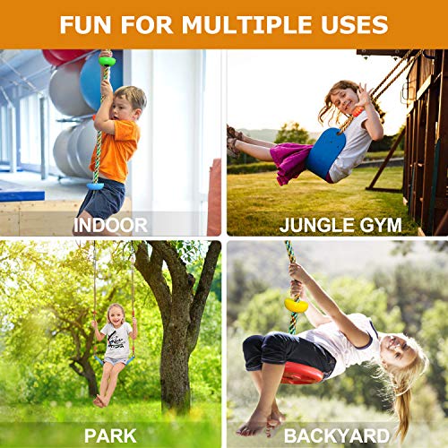 SUNCITY Swing Set 2 Pack Swings Seats Tree Climbing Rope Swing Multicolor with Platforms, Outdoor Toys for Kids Ages 3+, Outside Playground Backyard Swingset Accessories with 5Ft Strap and Snap Hook