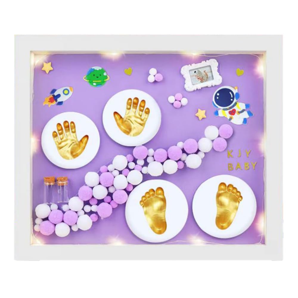 MOMITTLE Baby Handprint & Footprint Preservation Kit with Decorative Wooden Frame | Newborn Gift Set | Includes Safe, Non-Toxic Clay & Casting Materials for Foot & Hand Prints (Purple)