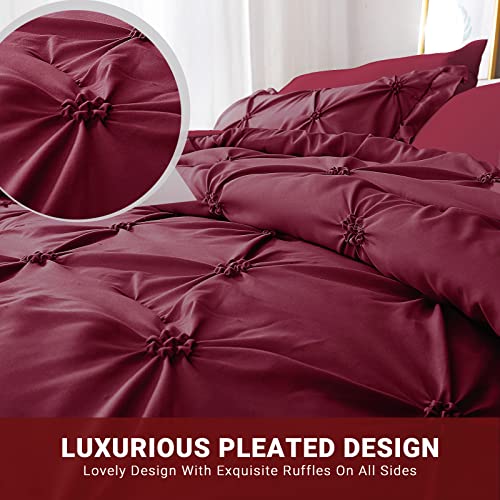 JOLLYVOGUE Queen Comforter Set 7 Pieces, Burgundy Bed in a Bag Comforter Set for Bedroom, Bedding Comforter Sets with Comforter, Sheets,Ruffled Shams & Pillowcases