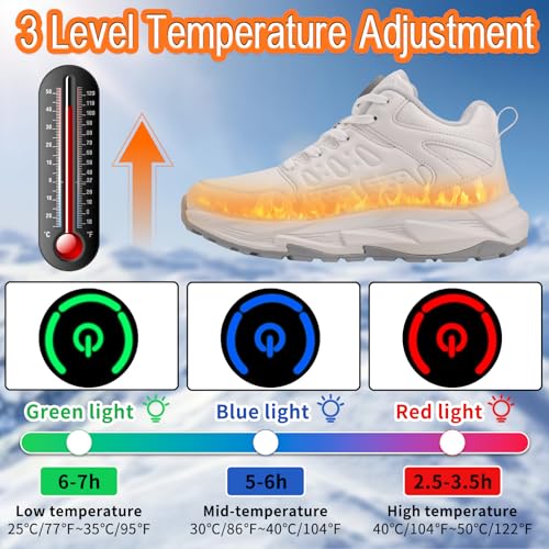 Heated Shoes for Men Women Heated Sneakers with Non-Slip Rubber Sole Foot Warmer Temperature Controlled Heating Shoes (White, Adult, Women, 0, Numeric, US Footwear Size System, Medium)