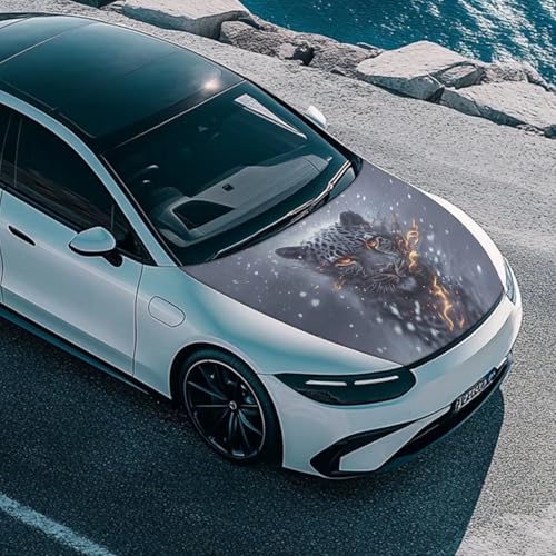 Image of 39x59 Inch Grey Leopard Car Hood Cover, Stretch Polyester Car Hood Protector All Seasons Universal Car Exterior Accessories Easy Install for Car Hood Protection
