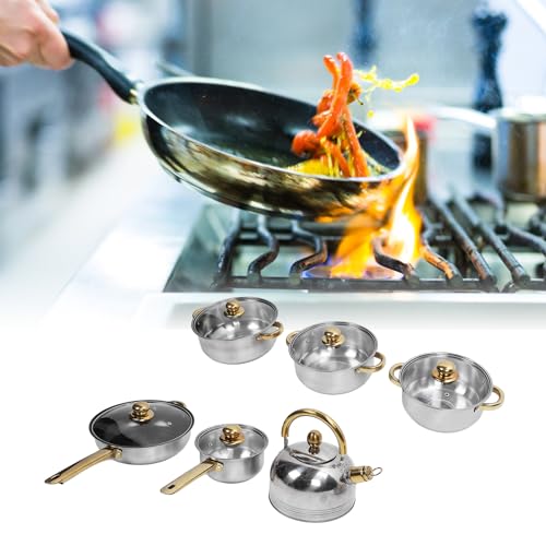 TOPINCN Frying Pan Saucepan Pot Set, Stainless Steel Cookware Set, Multifunctional Pots and Pans Set Kitchen Set Cookware Sets, Stainless Steel Skillets (Gold Handle with Kettle) - Image 4