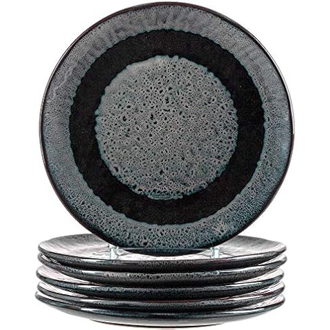 Leonardo Matera Keramik-Teller 6-er Set, spülmaschinengeeignete Speise-Teller, Essteller mit Glasur, 6 runde Steingut-Teller grau Cover