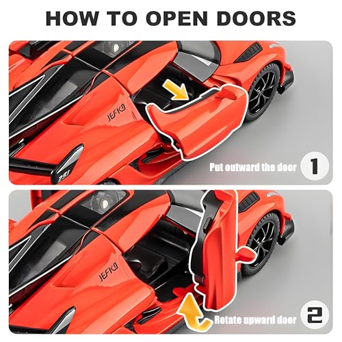 Image of 1:32 Scale Koenigsegg Jesko Model Super Car - Exclusive Alloy Metal Pullback Toy with Openable Doors, Lights, and Music for Kids