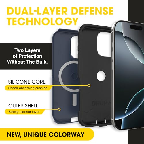 Image of OtterBox iPhone 16 Pro (Only) - Commuter Series Case - Built-in MagSafe - Thin, Dual-Layer, Pocket-Friendly, Port Cover - Midnight Sky (Black /Blue)