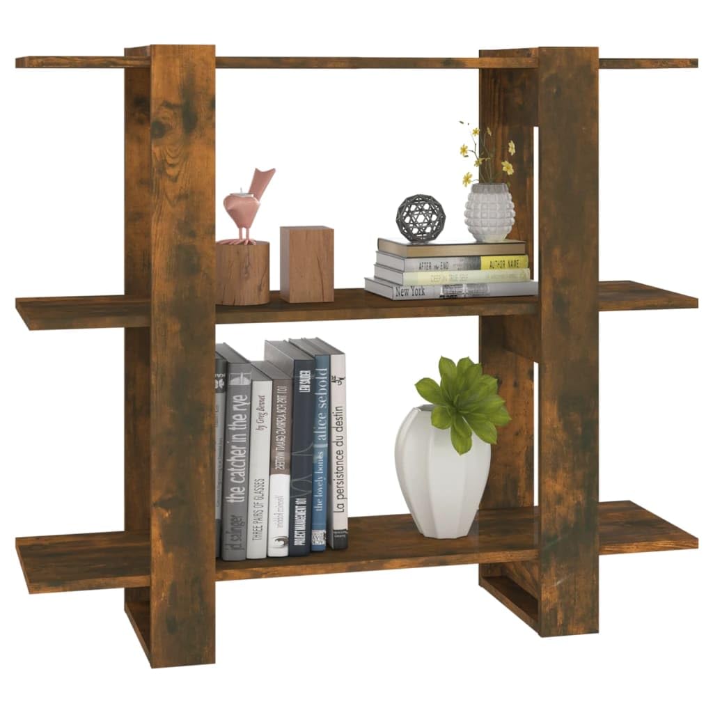 Libreria Divisorio Rovere Fumo in Legno Multistrato 100x30x87 cm | Scaffale autoportante universale per soggiorno e corridoio con 2 ampi ripiani aperti, finitura effetto legno di rovere.