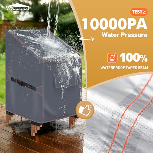 Gartenstuhl Abdeckung 64W x 64D x 70/120H cm, Schutzhülle für Stapelstühle,420D Wasserdicht Abdeckung Gartenmöbel Winterfest, Abdeckhaube Gartenstuhl Stuhlüberzug Abdeckplane Gartenmöbel, Grau