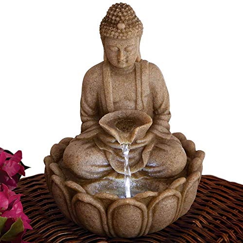 Image of Kamal Buddha /Lotus Buddha Stone Look Fiber Indoor Outdoor Fountain with Led Lights for Home Decor and Office Decoration Or Gifting(65 x 65 x 90 cm)