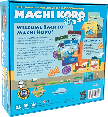 Image of Pandasaurus Games Machi Koro THE EXPANSIONS - Harbor and Millionaire's Row Expansion Sets,Fast-Paced Dice Rolling Board Game for Kids and Adults,Ages 8+,2-5 Players,30-45 Min Playtime