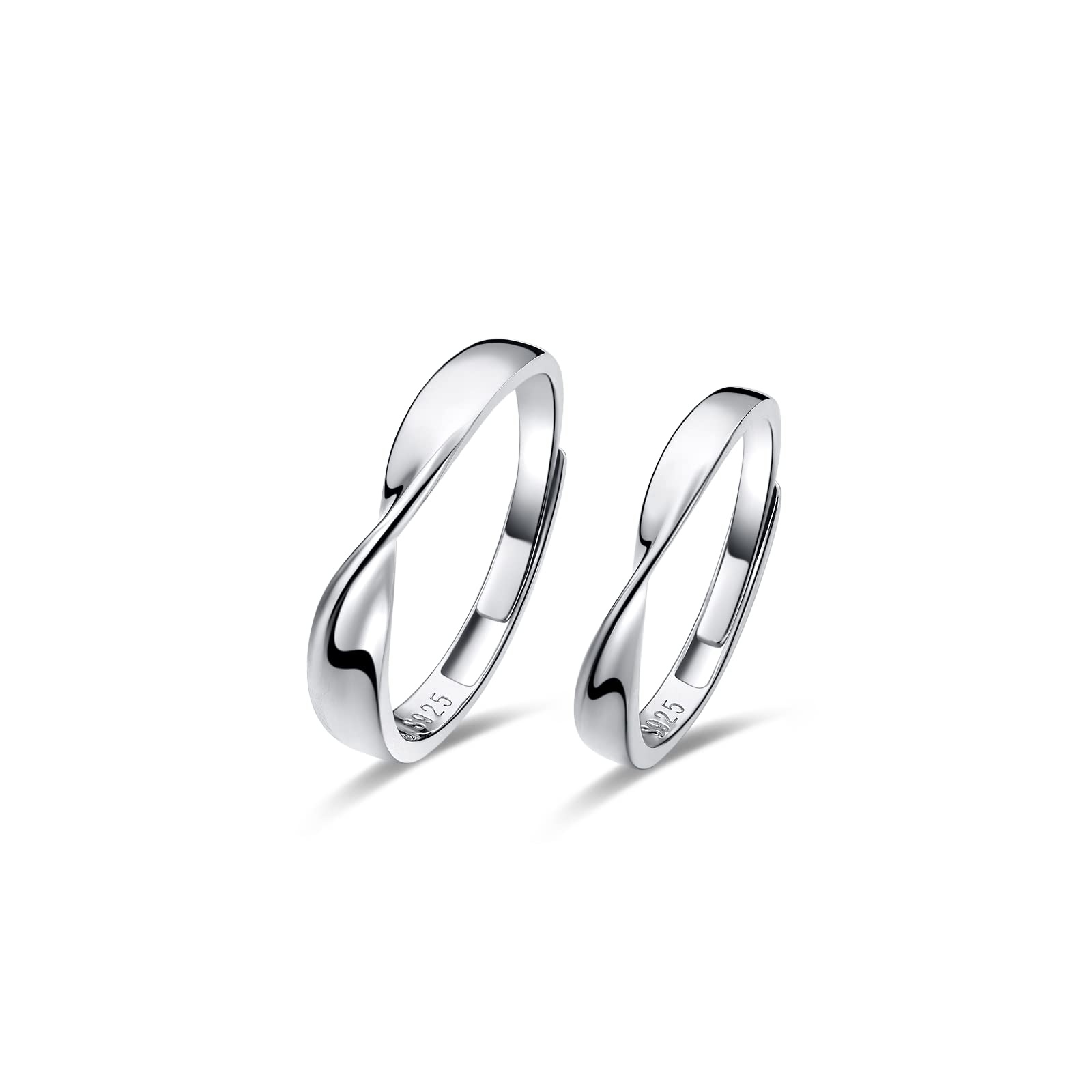 FANCIMEAnillos Pareja de Plata de Ley 925 Chapada Oro Blanco y Anillos de Compromiso Joyas de Mujer hombre, Alianzas Boda Ajustables, Regalo para Amantes