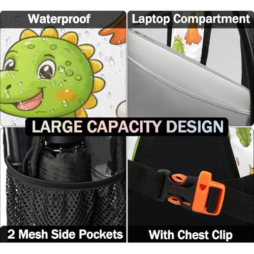 Dinosaur Clear Backpack for Stadium Events, Cartoon Plants Waterproof Clear Bag for Women Men Adult Sport Work Daily Music Festival and Concerts3