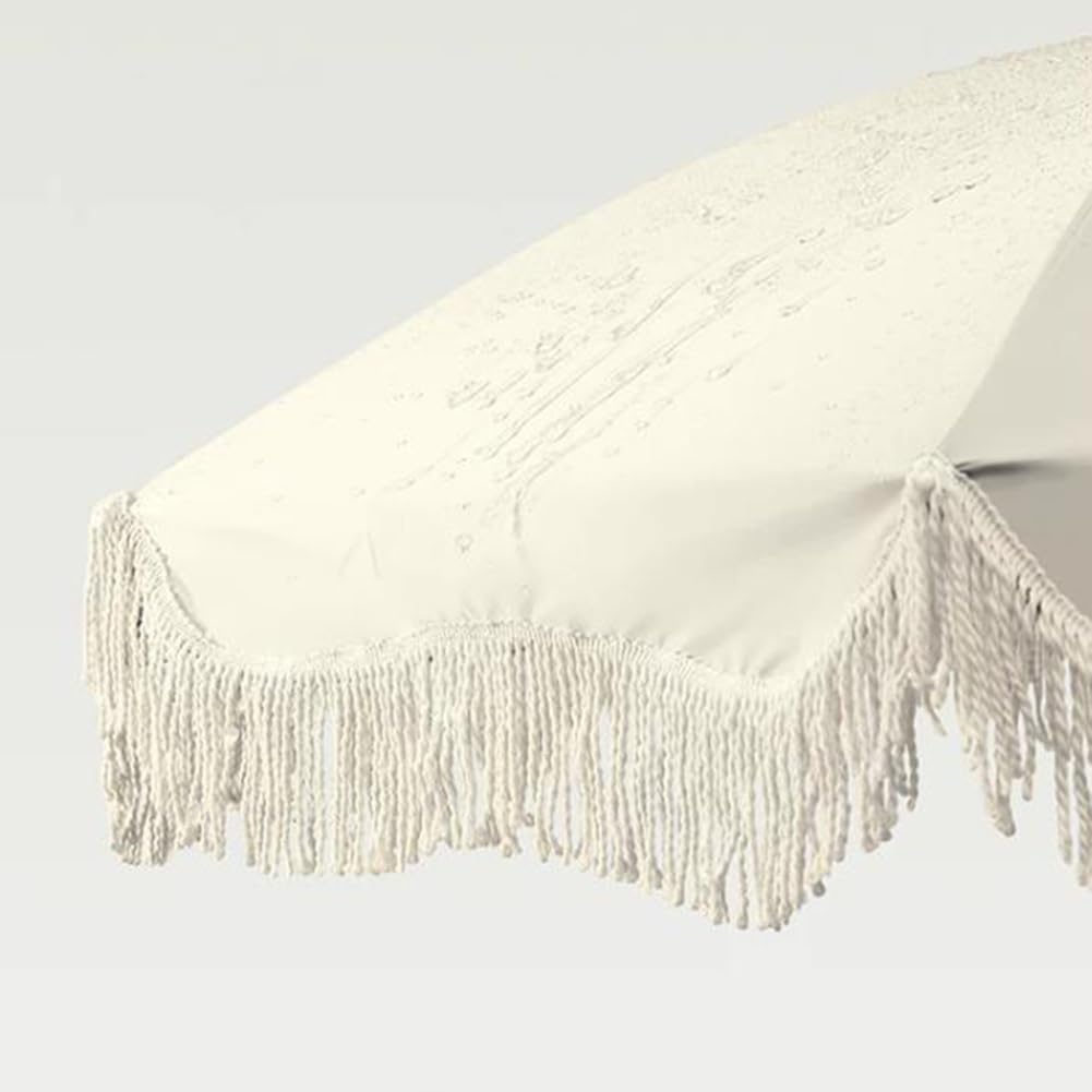 Sombrilla de Patio Boho de 180 cm con Flecos, Sombrilla de Playa Portátil para Mesa, Jardín la Piscina,Impermeable y con Protección UV