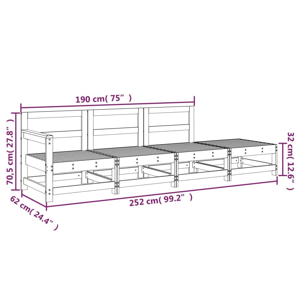 Salon de Jardin 4 pièces Bois Massif de pin Gris canapé Angle modulable avec Fauteuil Pouf accoudoir Dossier pour terrasse extérieur Balcon Jardin Patio détente