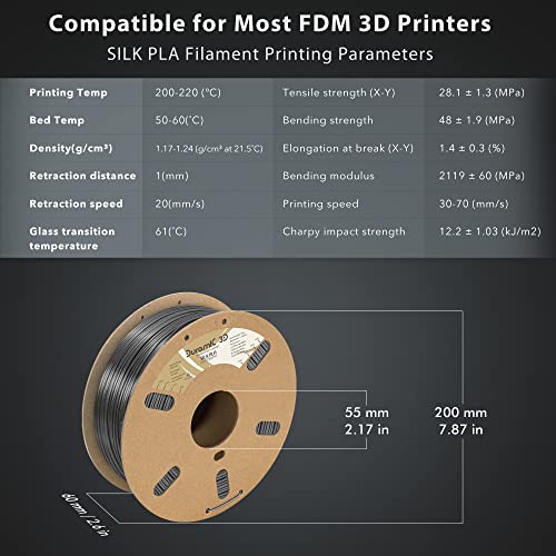 Image of DURAMIC 3D Silk PLA Filament Pure Shinny High Gloss Finish 1.75mm | 3D Printing Filament with Cardboard Spool,No-Tangling Neatly Wound Dimensional Accuracy 99% + /- 0.03mm 1KG Silk Silver