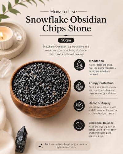 Image of Natural Snowflake Obsidian Crystal Chips Stone 50 Gm for Reiki, Meditation, Vastu & Feng Shui | Polished Gemstone Chips for Home Decor, Jewellery Making, Resin Art & Craft