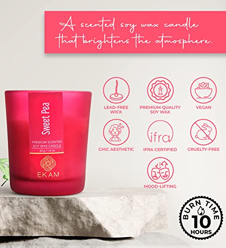 Image of EKAM Sweet Pea Votive Soy Wax Scented Candle, 40 Grams, 10 Hours Burn Time| Long Lasting Premium Candles | Ideal for Home Decor | Gifting & Aromatherapy (Pack of 9)