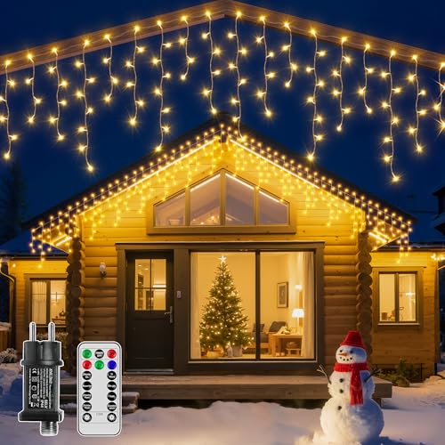 Hopexy Eisregen Lichterkette Außen 25m 1000 LEDs Weihnachtsbeleuchtung, IP44 wasserdicht, mit Stecker & Timer, 8 Modi, Warmweiß – Perfekt...