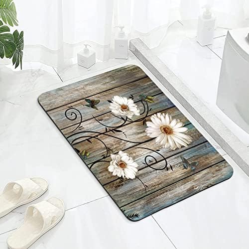 Rustic Farmhouse Floral Bath Mat Farm White Daisy Flower