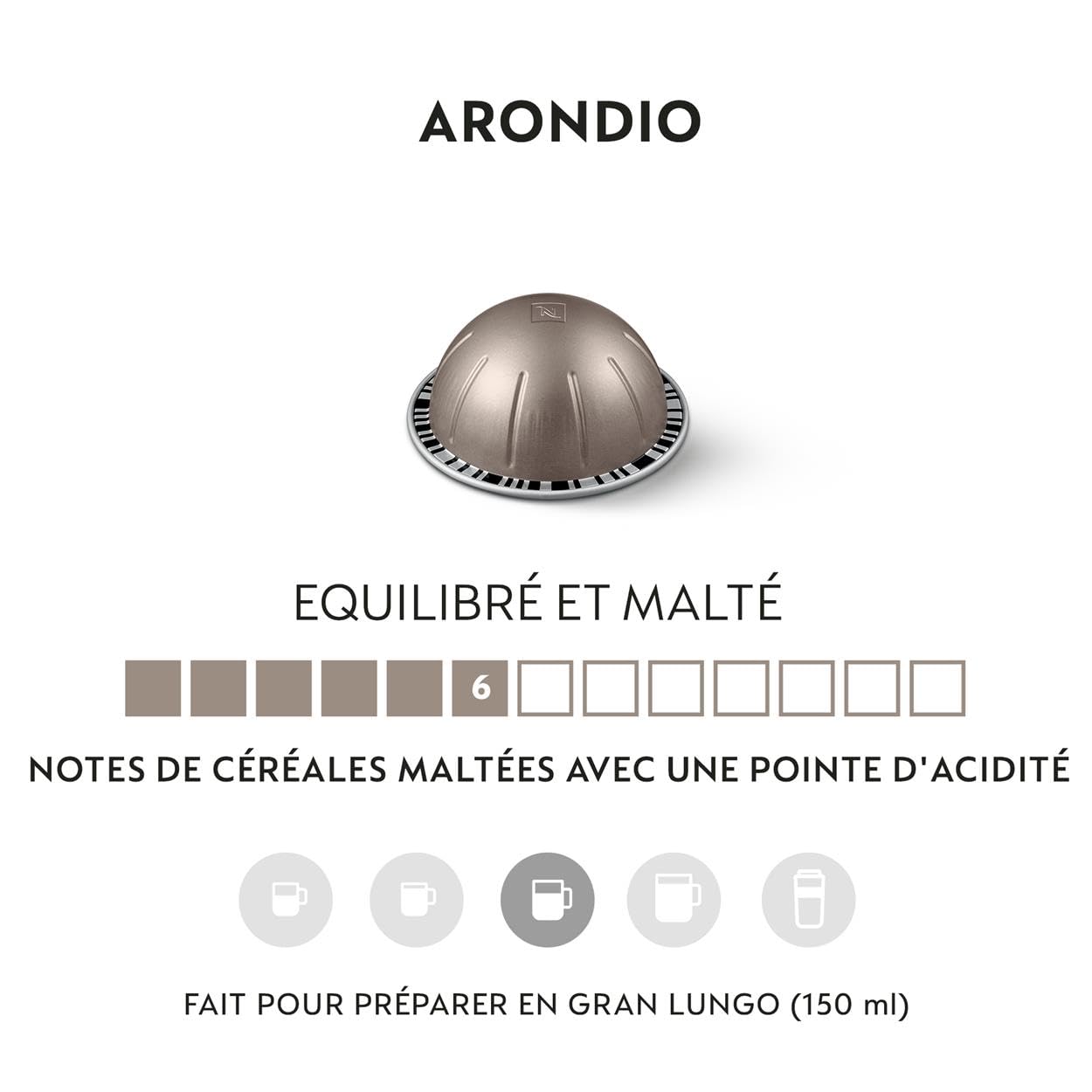Nespresso Vertuo - Assortiment Arondio - 100 Capsules Café | Compatible avec machines Nespresso Vertuo - Café long aux notes de céréales - À savourer noir ou avec du lait - Intensité 7