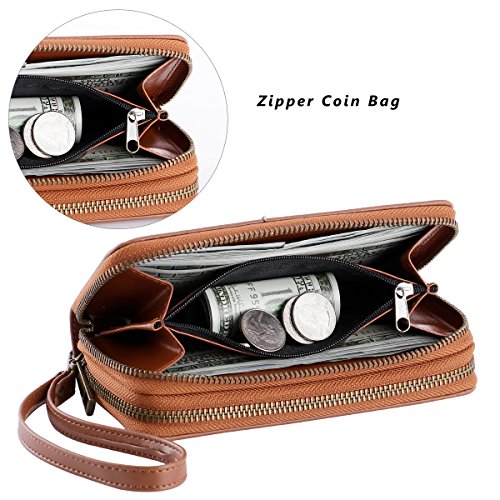 Image of Cellphone Wallet for Women Dual Zipper Long Purse with Removable Wristlet