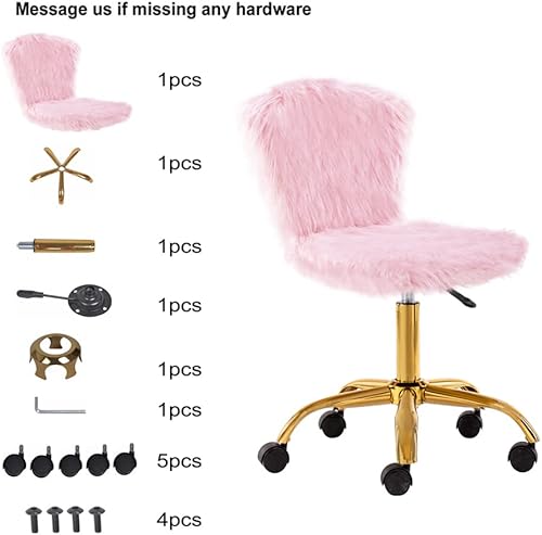 Miniatura 6 de GIA Silla de tocador pequeña giratoria ajustable con respaldo medio con piel sintética, color rosa