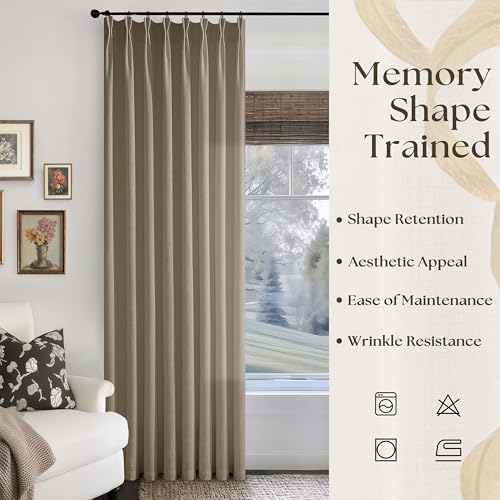 Image of Pinch Pleated Linen 102 Inch Sheer Curtains for Living Room Brown