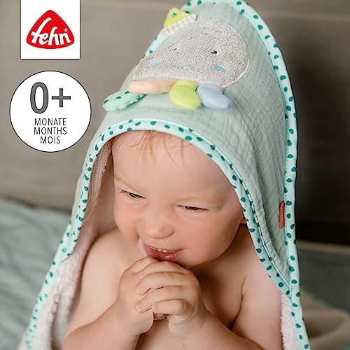 Fehn 054569 Asciugamano Da Bagno Con Cappuccio E Polpo, Morbido Asciugamano Con Cappuccio E Polpo, Per Neonati E Bambini Da 0+ Mesi, Dimensioni 80 X 80 Cm - 2