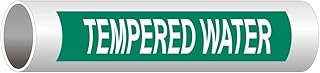 ComplianceSigns.com Tempered Water (White Legend On Green Background) Pipe Label Decal, 8x2 inch 5-Pack Vinyl for Pipe Markers