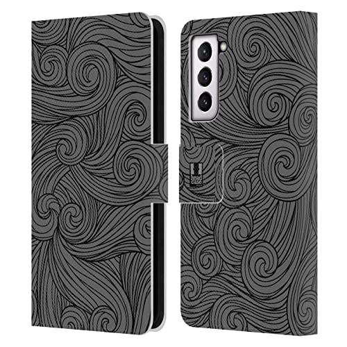 Carcasa Samsung S21 FE 5G cuero funda tipo libro protectora gris oscuro swirls