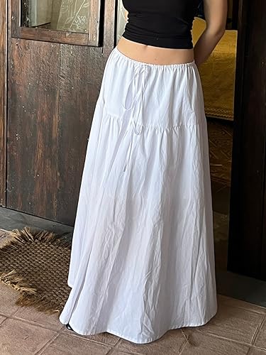 Women's Bohemian Long Skirts Vintage Y2k Ruffle Maxi Elastic High Waist A-Line Tiered Skirts Beachwear2