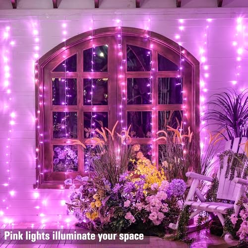 Image of JMEXSUSS 300 LED Curtain Lights, Pink String Lights for Bedroom, 9.8x9.8 ft | Plug in Hanging Lights with Remote, For Dorm, Window, Wall, Birthday Party, Girls' Room, Valentine's Day Indoor Outdoor Decor