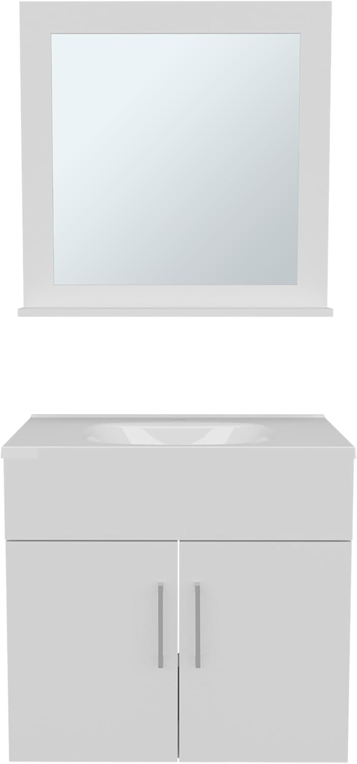 LIFE SKY Blake Bathroom Mirror Cabinet: Wall-Mounted Storage with Two Interior Shelves - Modern White MDF Construction for Studio & Small Space Organization