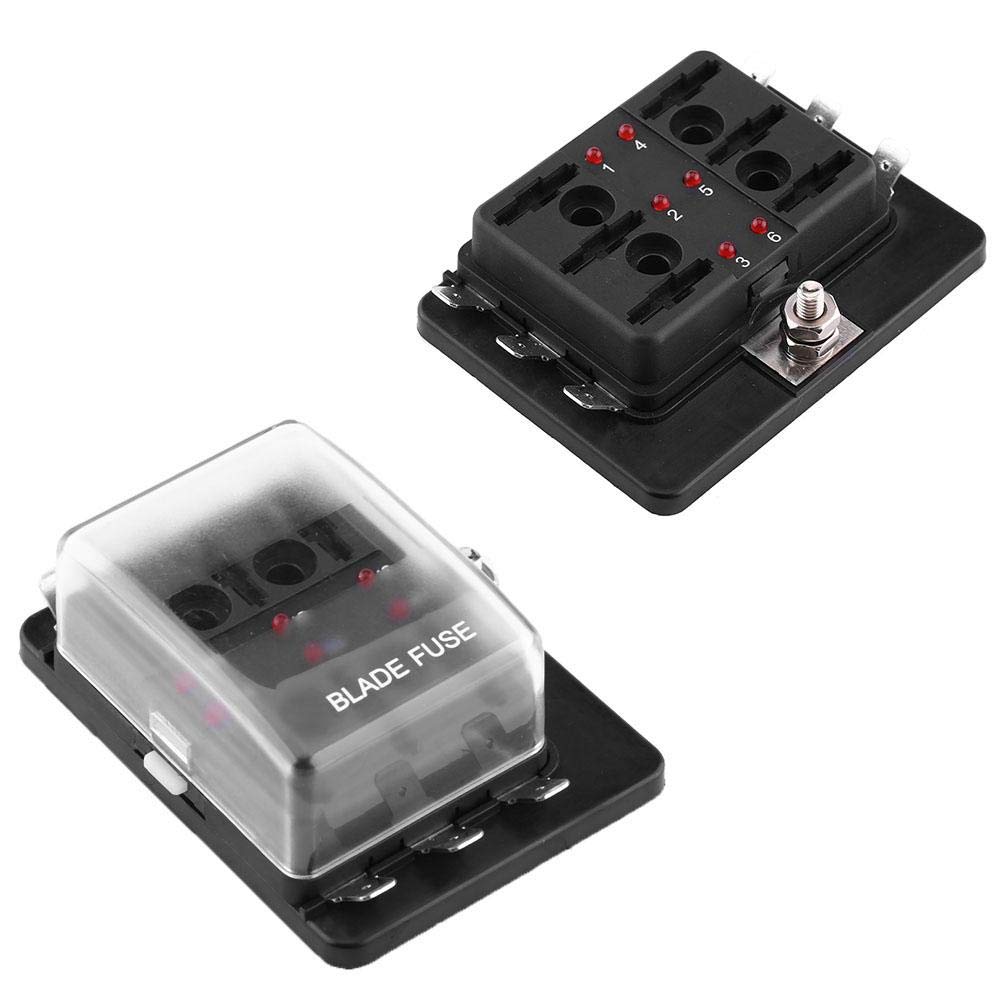 EBTOOLS pour 4-way blade box pour porte fusible 12v Support de bloc de boîte de fusible de lame de circuit de 6 manières avec le kit de voyant d'avertissement de LED pour la