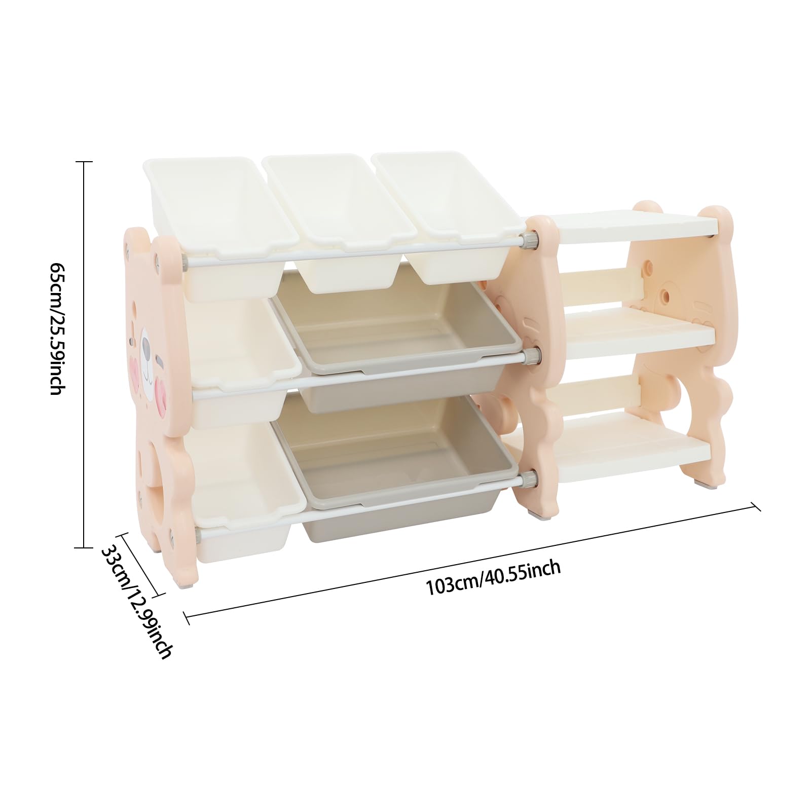 Spielzeug-Organizer mit 3 Regalen & 7 Behältern, Kinder Spielzeugregal für Schlafzimmer & Kinderzimmer, Aufbewahrungsset für Bücher, Spielzeug & Zubehör (Rosa)
