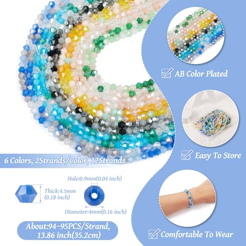 Boutigem 1140Pcs Faceted Bicone Crystal Beads AB Color Plated Electroplate Glass Spacer Beads for Jewelry Making DIY Crafts - Image 4