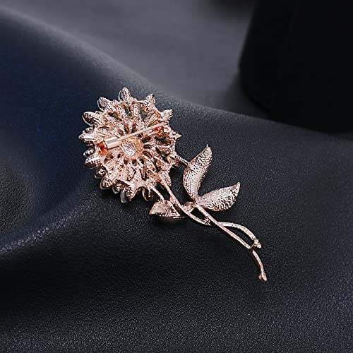 Damen-Brosche, Kristall-Sonnenblumen-Brosche, Roségoldfarben, Damen-Broschen, Anstecknadeln für Mantel, Anzug, Kleid, Accessoires, Exquisite Broschen (hellgelbes Gold C