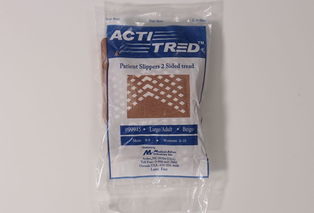Medical Action 99945 Acti-Tred Patient Slippers, Double Sided Tread, Beige, Large, 1 Pair