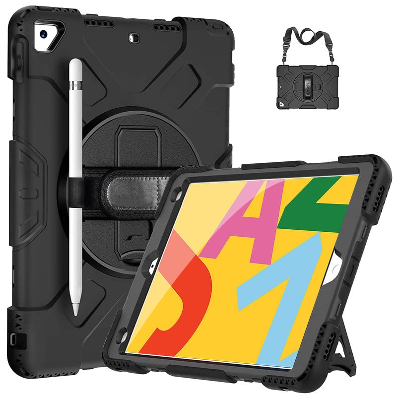 Robustrion Heavy Duty Armor Case Cover for iPad 7th 8th 9th Generation Cover 10.2 inch with Pencil Holder + Handle + Shoulder Strap - Black (B0BTGCHG25) Amazon Price History, Amazon Price Tracker