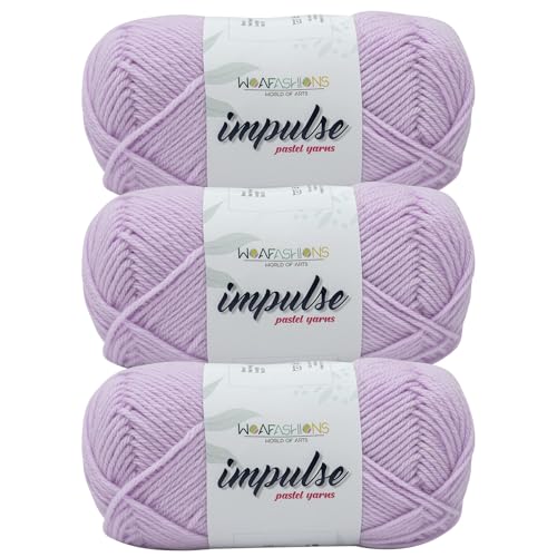 Image of WOAFashions Impulse Hand Knitting & Crochet Yarn, Premium Acrylic, 4 : Medium (Lilac) (3x100gms / 3.5oz / 200mtr / 218yds)