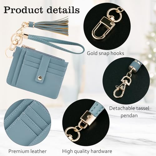 Image of KNGITRYI Small Wristlet Wallets for Women RFID Credit Card Holder Wallet Keychain Wristlet Wallet Credit Card Wallets for Women (Denim blue)