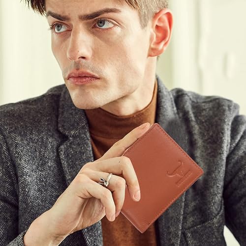 Genuine Leather Wallet for Men | Bi-Fold RFID Blocking Wallet Handcrafted I Multiple Credit/Debit Card Slots……, Tan N, American, MW040BL2
