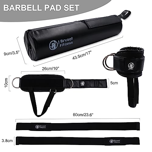 J Bryant Leather Barbell Pad Set with 2 Leather Ankle Straps for Cable Machines and Weight Lifting Straps - Thick Cushion for Hip-Thrusts, Squats, and Bench Press Workout (Black) - Thumbnail 2