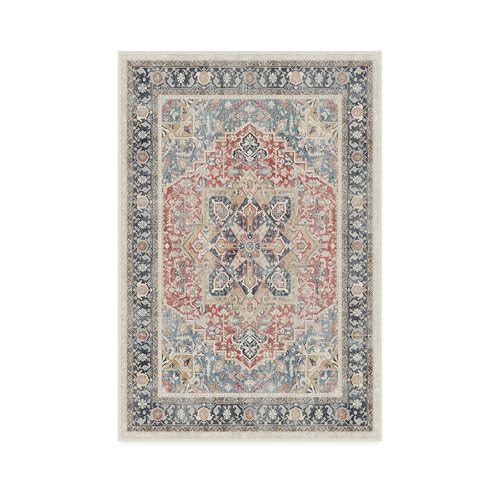Ruggable Kamran - Alfombra lavable de 4 x 6 pies, color rojo cayena, alfombras vintage de primera calidad para sala de estar, dormitorio, cocina, oficina, aula con almohadilla antideslizante de agarre