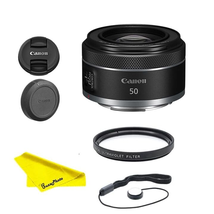 Canon RF50mm F1.8 STM for Canon Full Frame Mirrorless RF Mount Cameras [EOS R, EOS RP, EOS R5, EOS R6] Black (Lens w/BuzzPhoto Accessories Bundle)